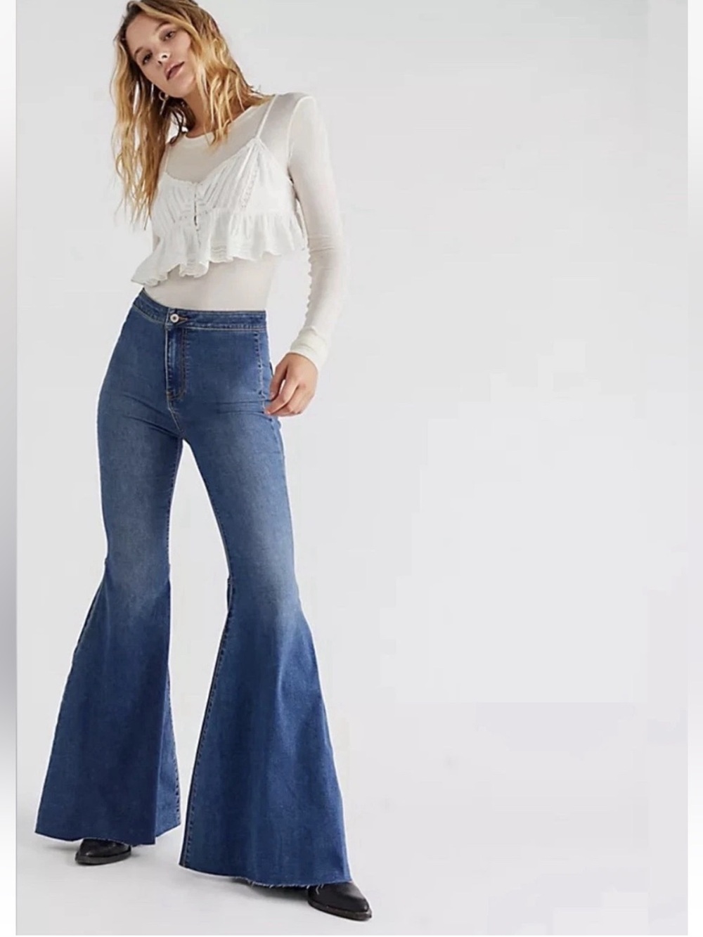 Free People Just Float On Flare High Rise Super Flare Jeans 26 Bell Bottom   F